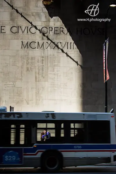 one of the best engagement photo taken at civic opera Chicago 