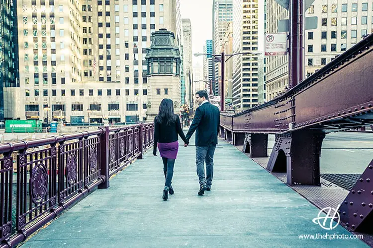 walking down La Salle Bridge Chicago