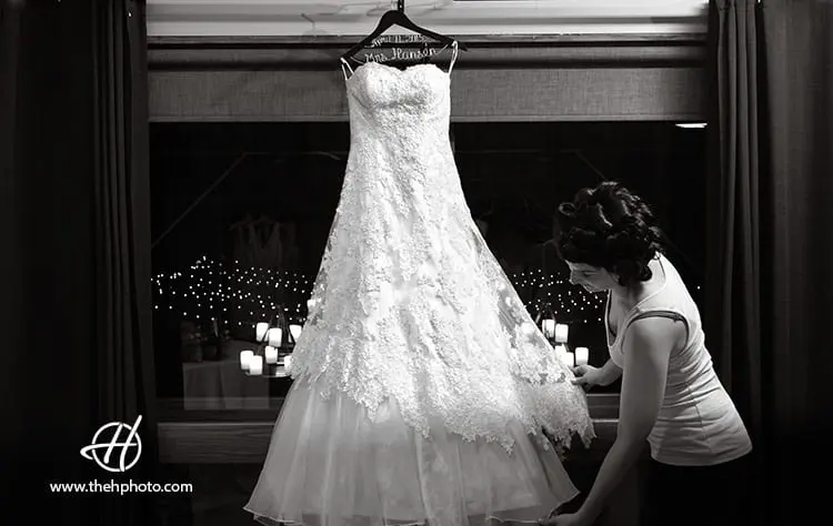 wedding dress hanged