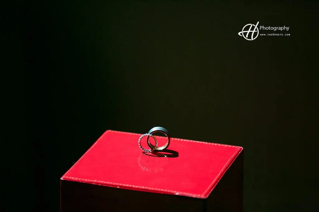 wedding rings on red box