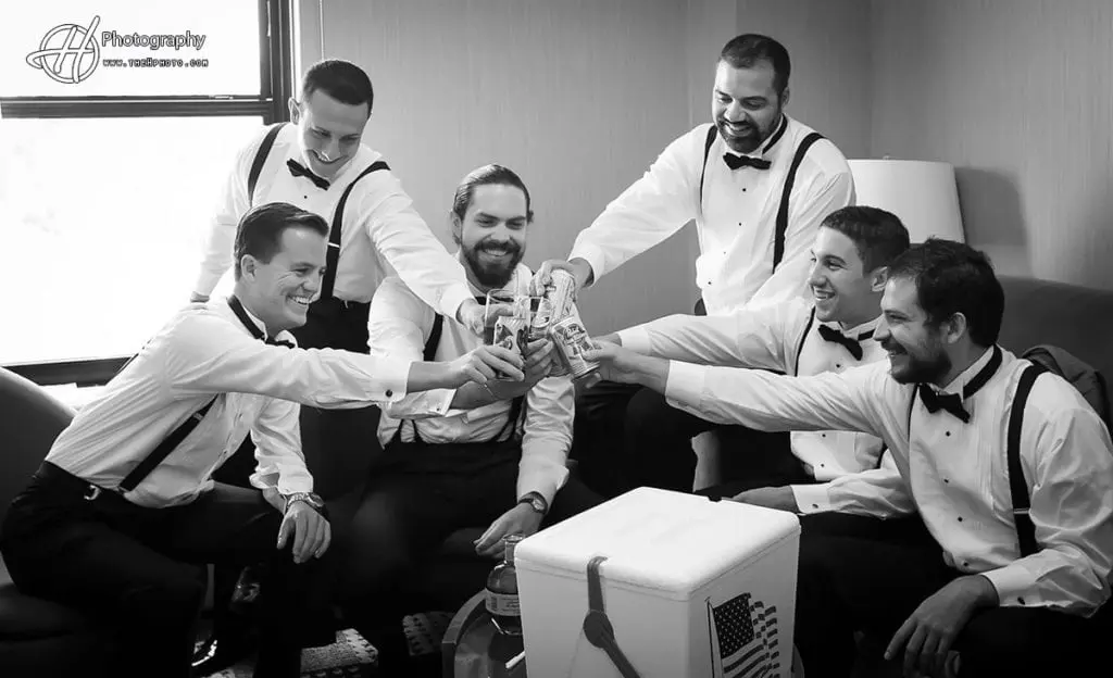 groomsmen having a shot