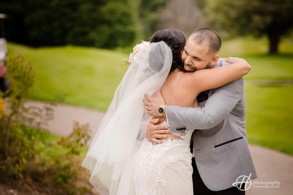 Emotional first look. bride+groom