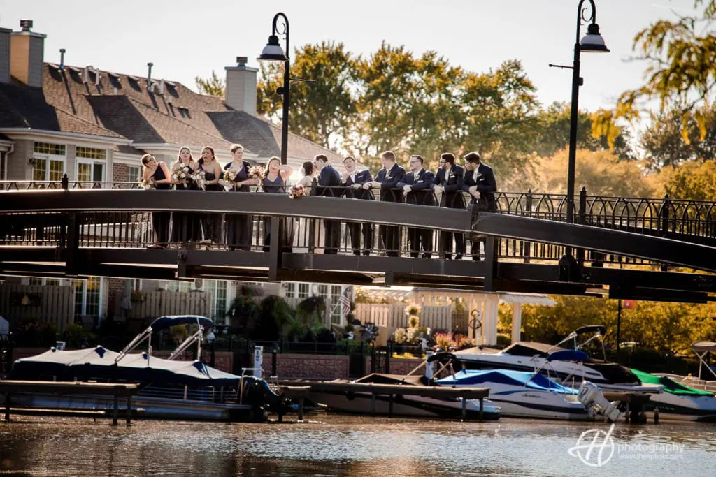 bridal party on the bridge