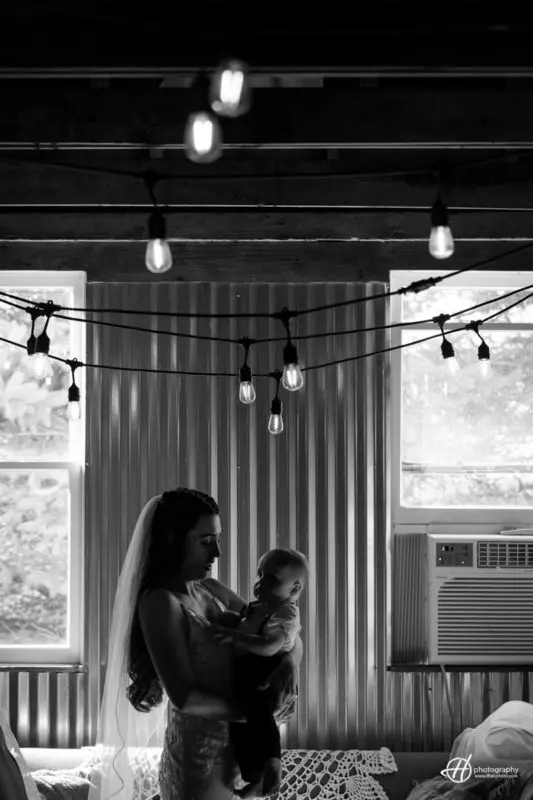 bride in barn