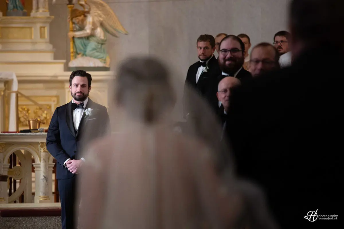 John seeing Mary for the first time as a bride. first look