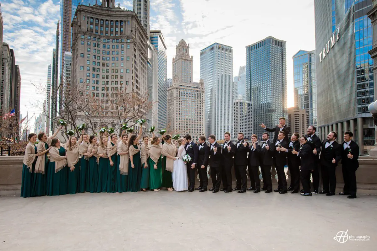 Bridal Party on Michigan avenue. Wrigley Building