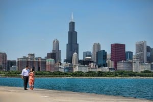 Engagement photos at the Adler Planetarium