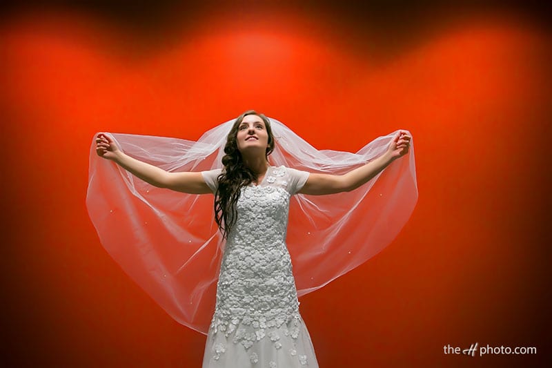 beautiful bride with red background