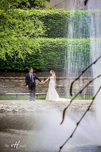 posing the couple by the fall