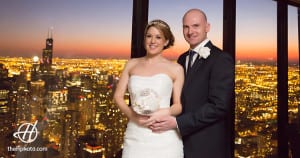 Wedding Photo in a sunset from Signature Room 