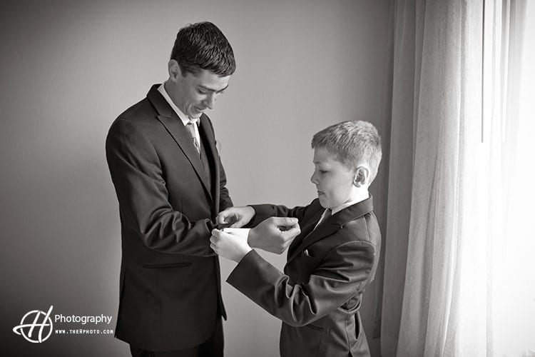 The groom was getting ready at the Hyatt Hotel in Hoffman Estates, IL.