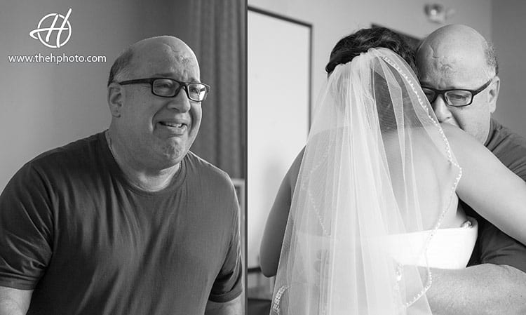 father of the bride crying when seeing his daughter as a bride