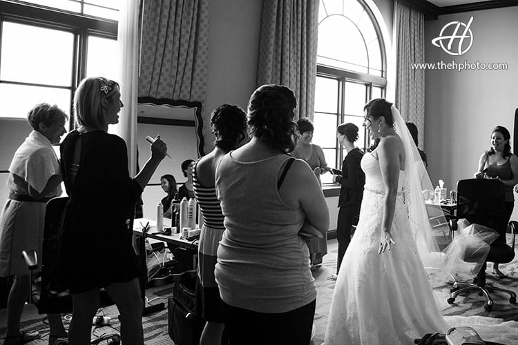 bride seeing herself in the mirror 