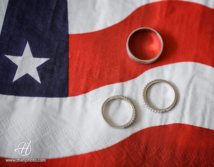 wedding rings on the american flag 