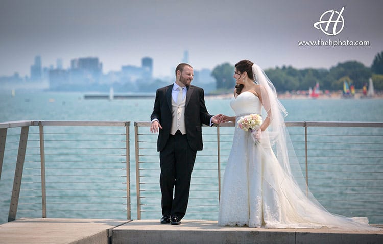 Chicago skyline in wedding photos 