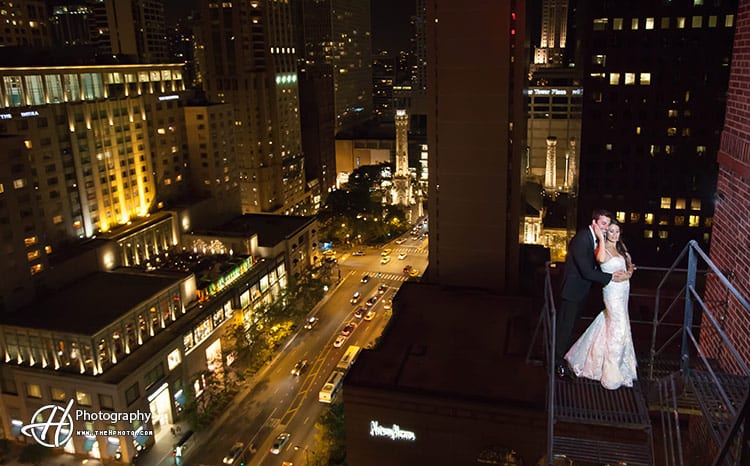 Night wedding photo Chicago 