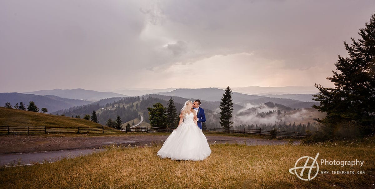 Carpathian Mountains in wedding photo background.