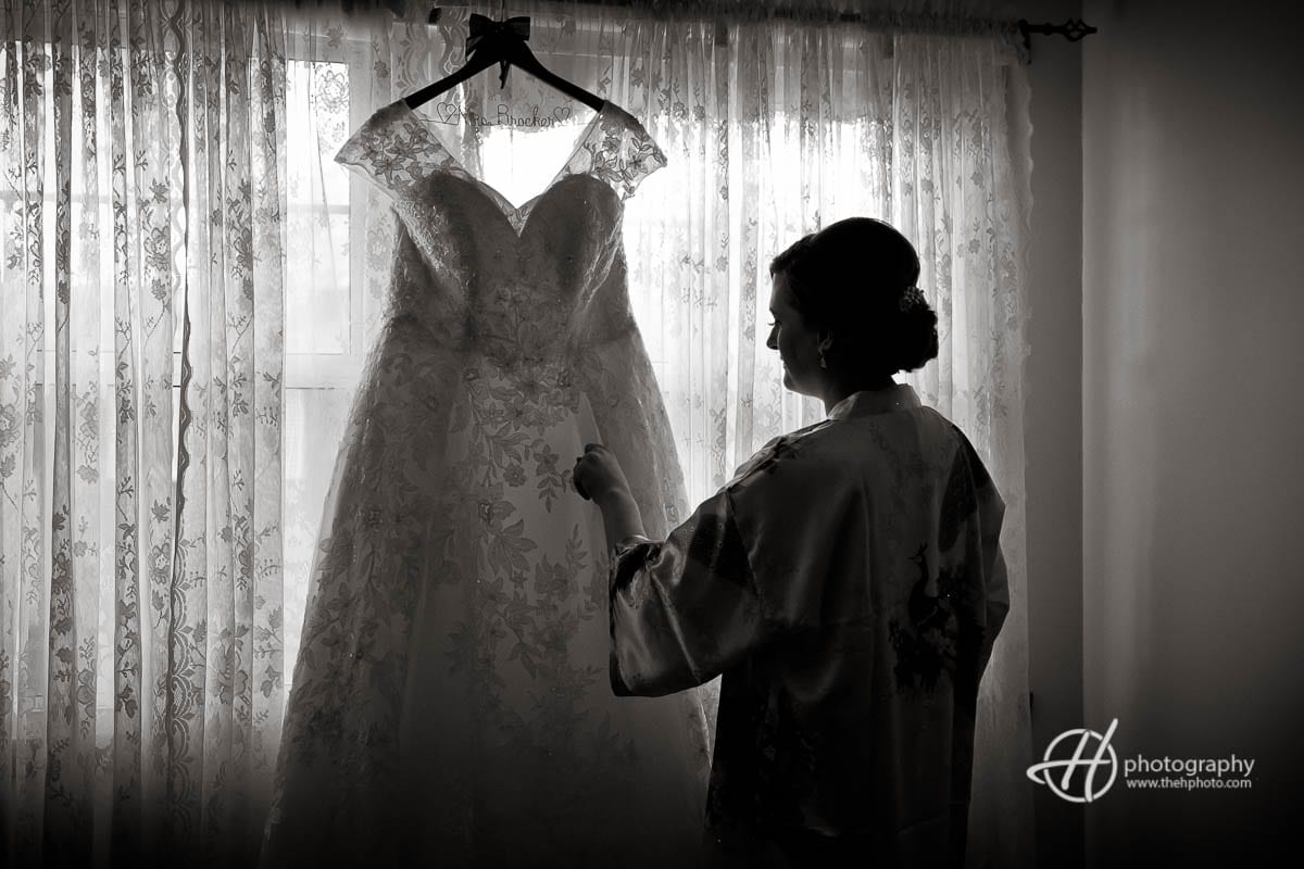 bride dress on window