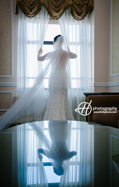 reflection on the table of the bride
