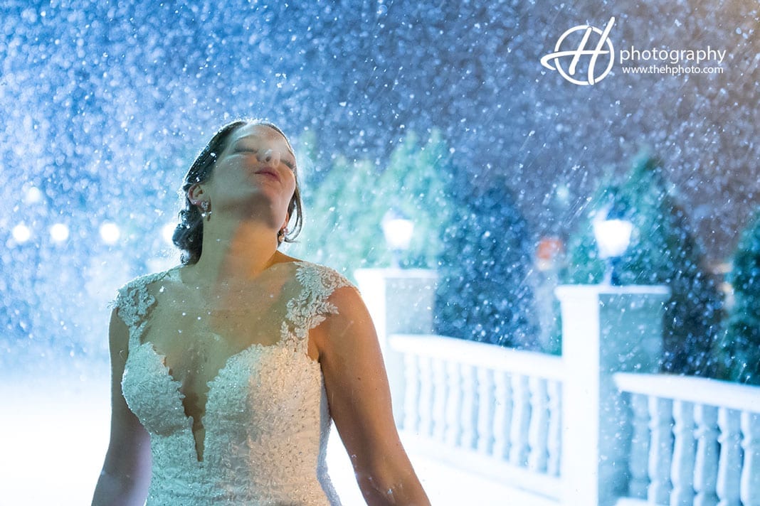 Lauren enjoying the snowing wedding night