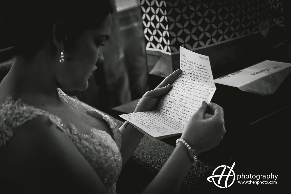 bride reading the letter