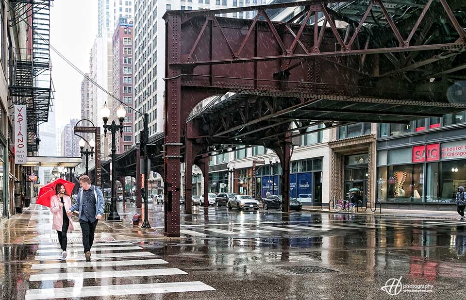 rainy engagement session