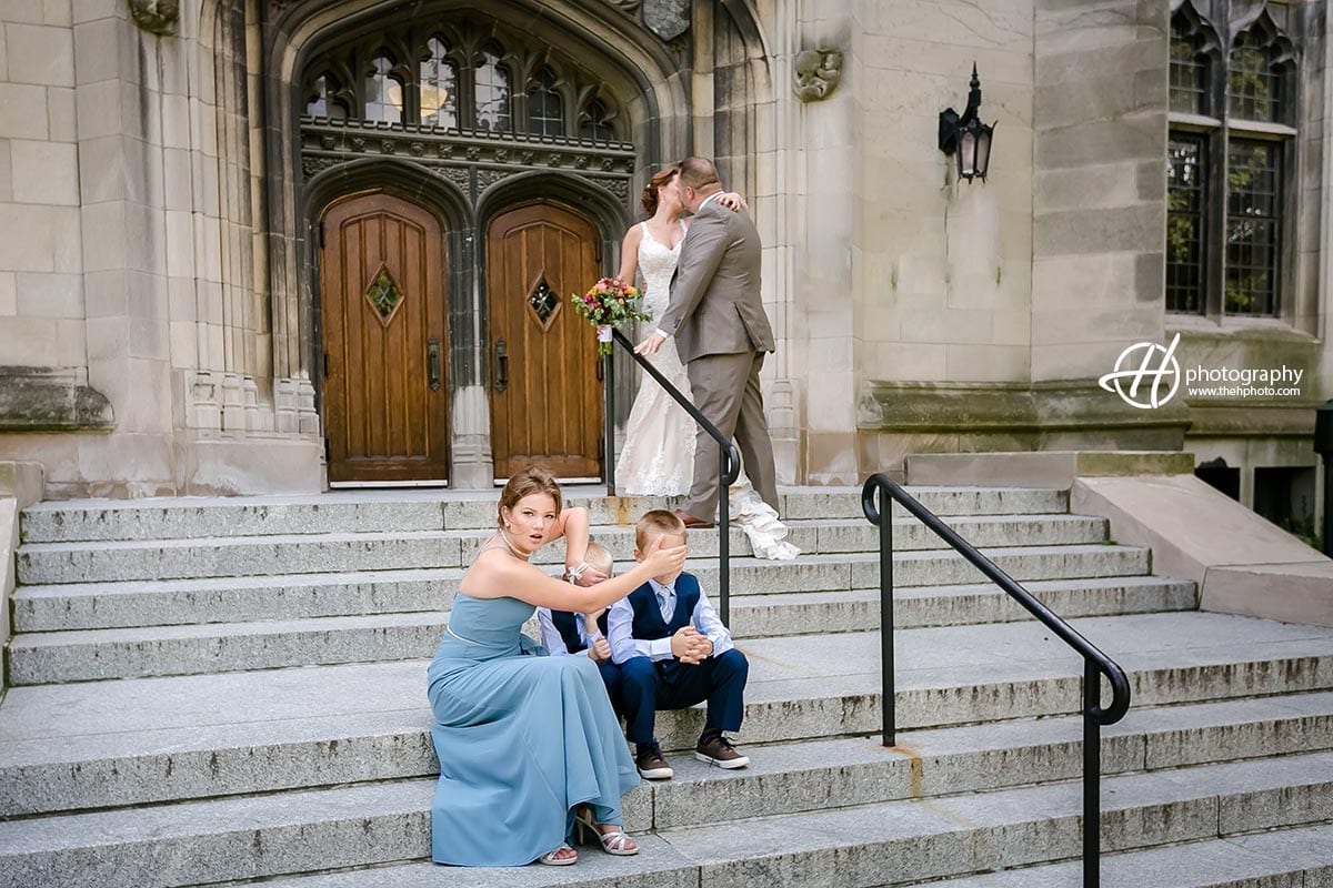 fun shot on the stairs of Rockefeller Chapel 